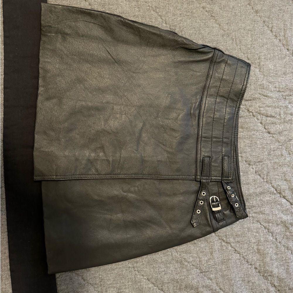 Black Leather Skirt with Buckle Detail
